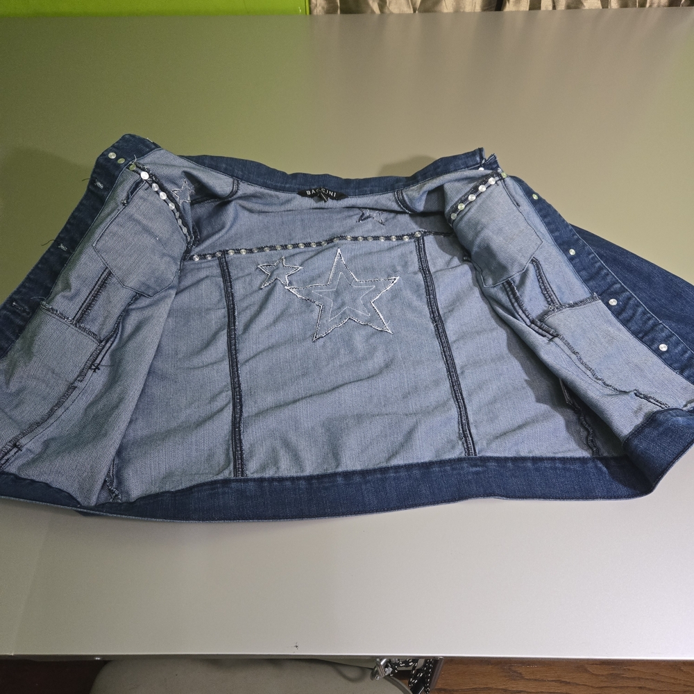 Baccini Denim Jacket Size L Star Patch Button Fro… - image 6